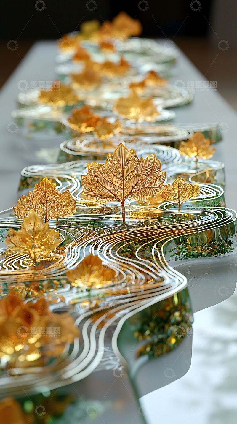高清大图下载【趣麦麦图】金色树叶河流图案装饰