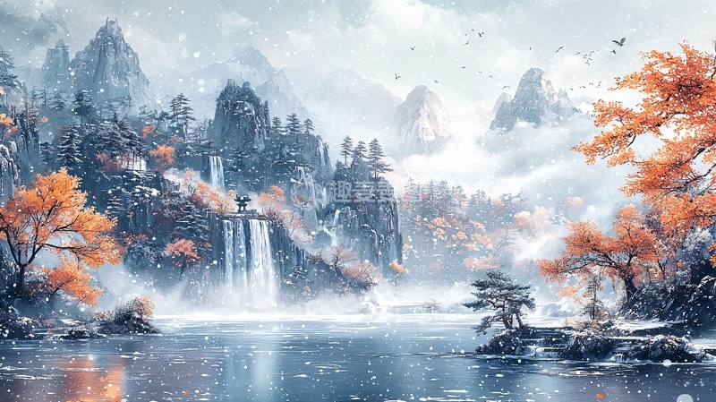 高清大图下载【趣麦麦图】水墨风雪景山水
