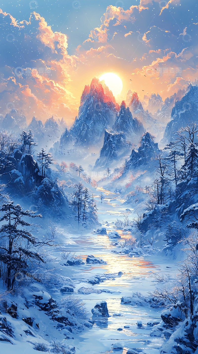 高清大图下载【趣麦麦图】雪山日出风景