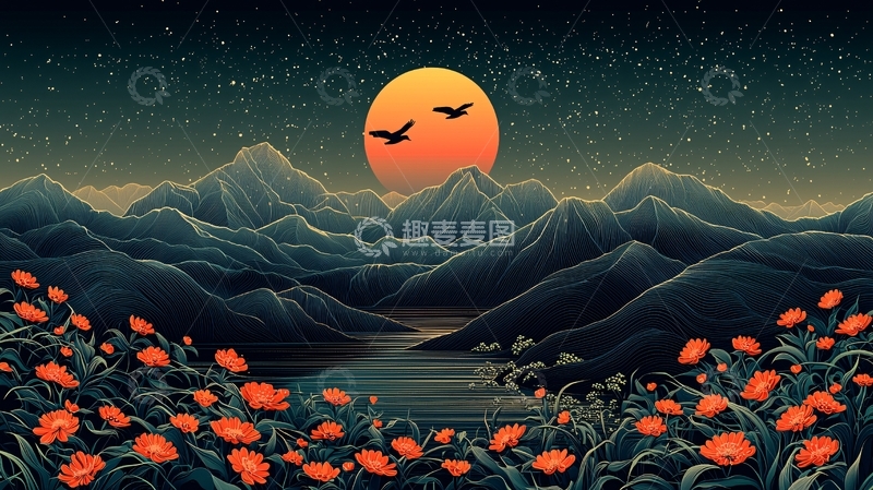 高清大图下载【趣麦麦图】宁静山谷的月亮