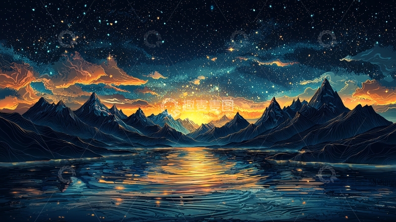 高清大图下载【趣麦麦图】星空下的宁静湖泊山景