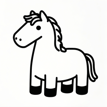 Q版卡通手绘小马黑色线稿