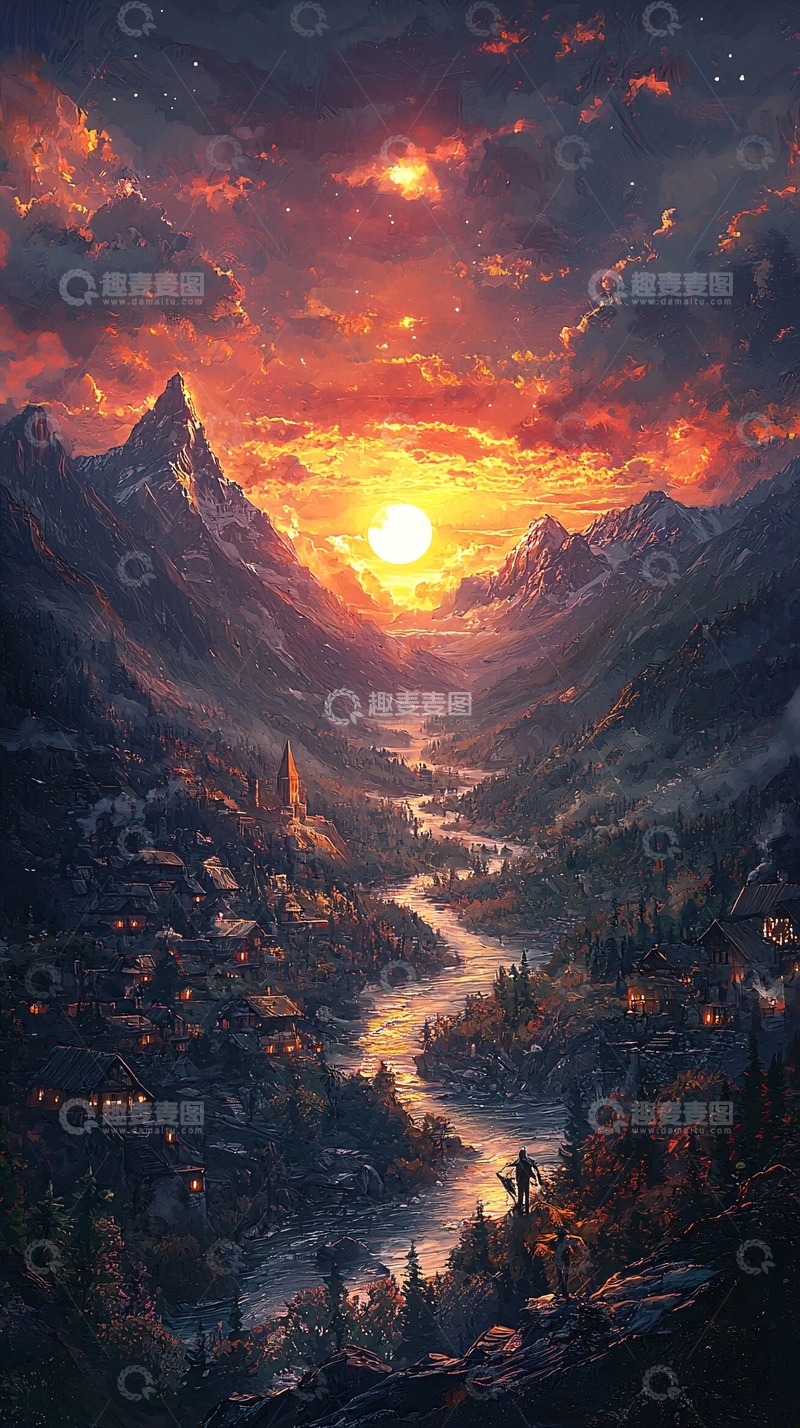 高清大图下载【趣麦麦图】山谷日落美景