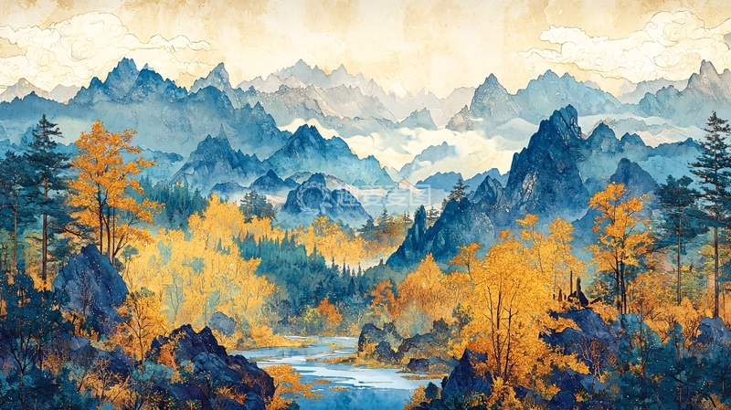 高清大图下载【趣麦麦图】水彩山水风景画