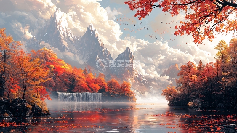 高清大图下载【趣麦麦图】秋日山水画风风景