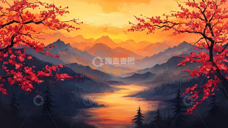 高清大图下载【趣麦麦图】秋日山水画意境深远