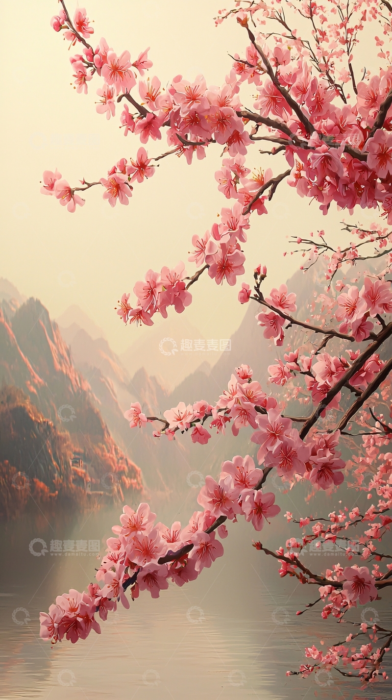 高清大图下载【趣麦麦图】粉色花朵在水边绽放