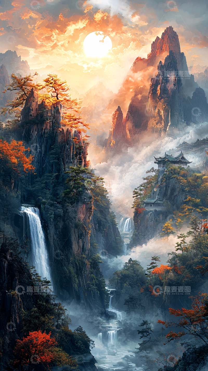 高清大图下载【趣麦麦图】水墨风格的山水画风景