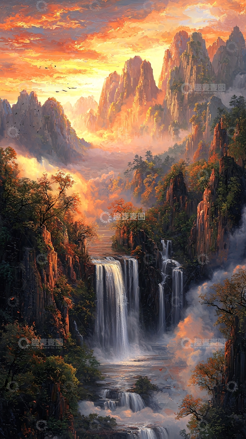 高清大图下载【趣麦麦图】壮丽山水瀑布