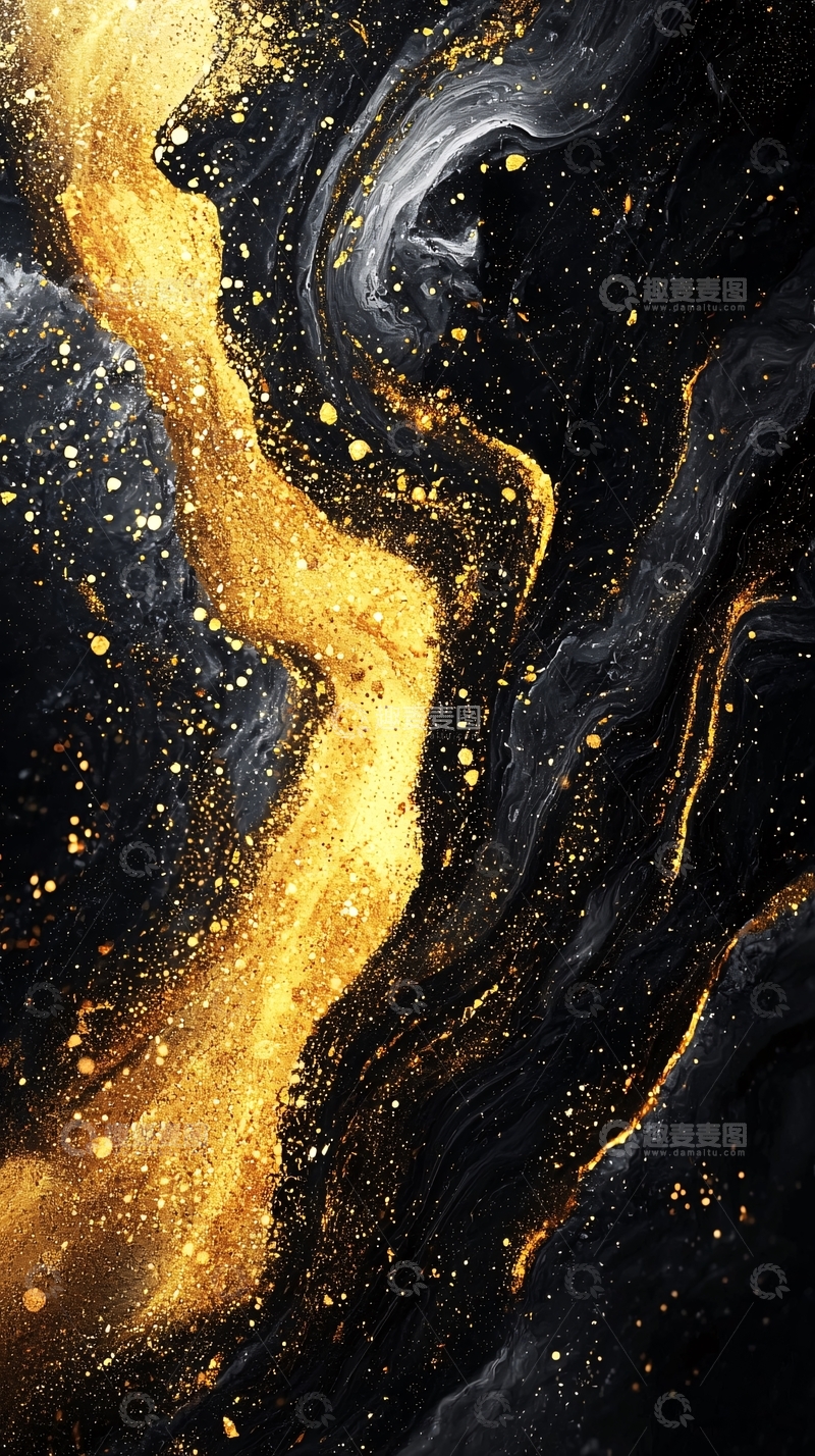 高清大图下载【趣麦麦图】黑金流体艺术背景