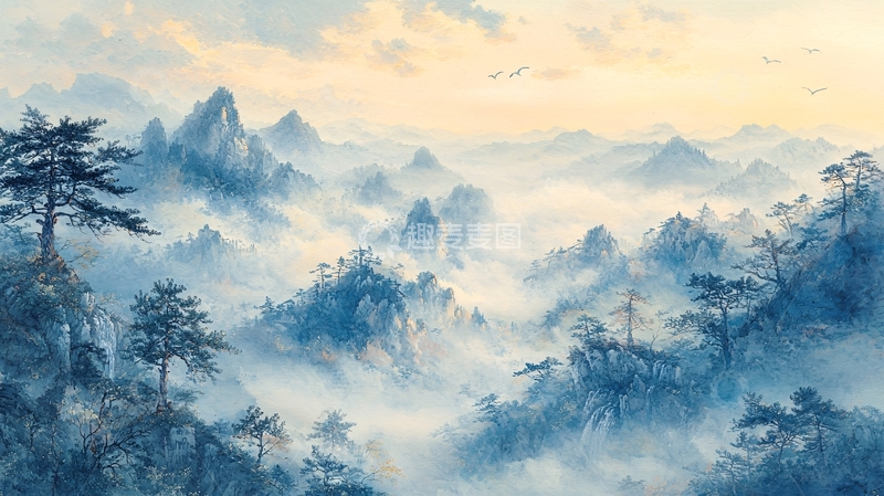 高清大图下载【趣麦麦图】水墨画风格的山水风景