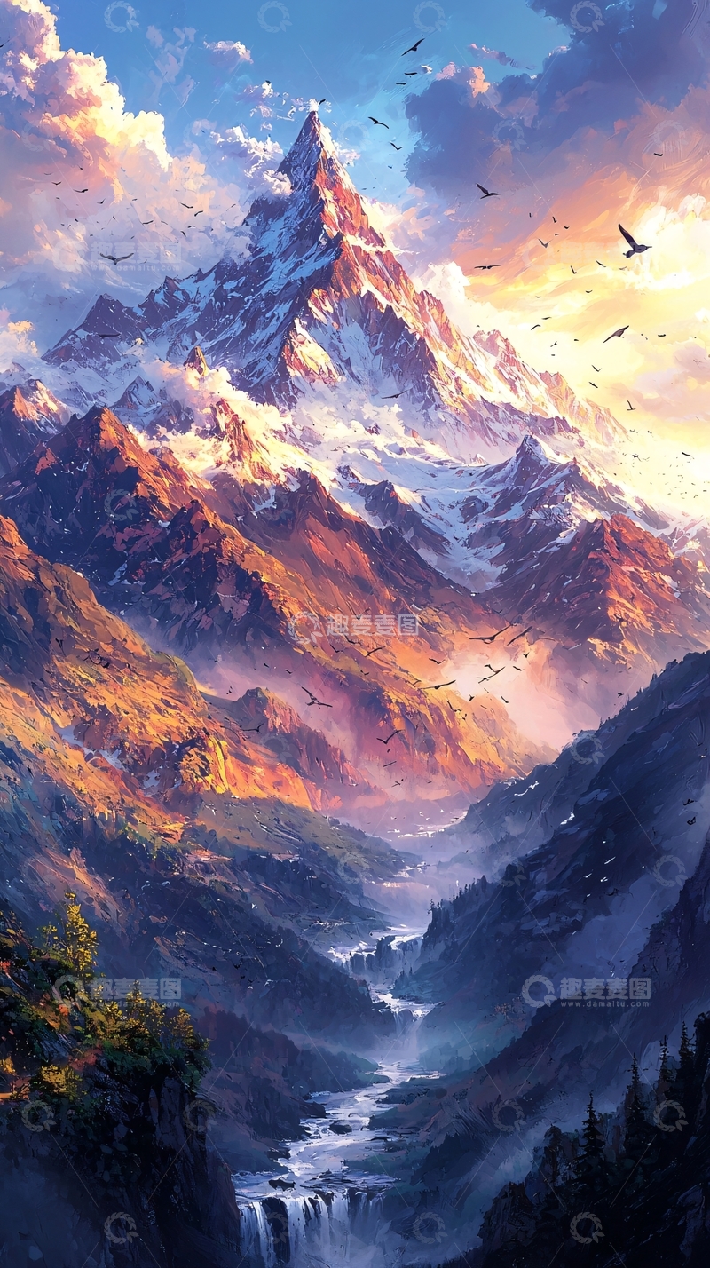 高清大图下载【趣麦麦图】雄伟雪山云雾缭绕