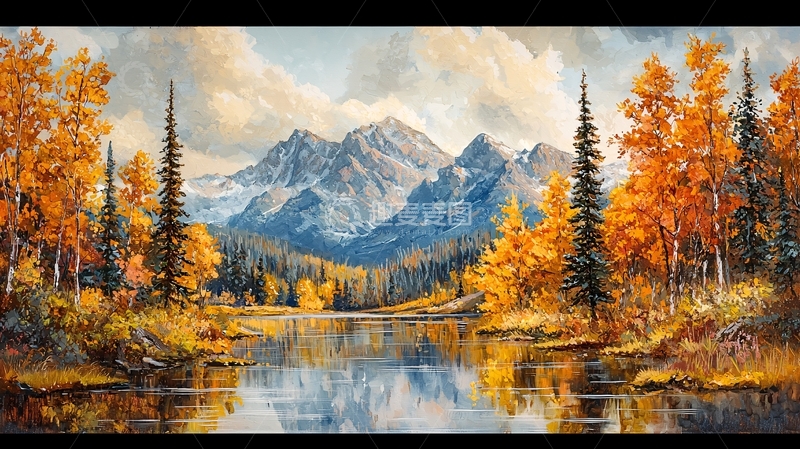 高清大图下载【趣麦麦图】秋季山水油画风景