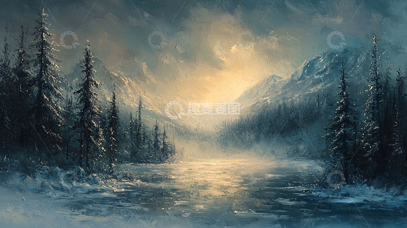 高清大图下载【趣麦麦图】寒冷冬日里的湖光山色