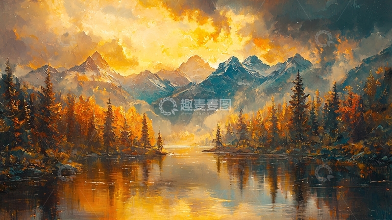 高清大图下载【趣麦麦图】金色光辉下的湖光山色