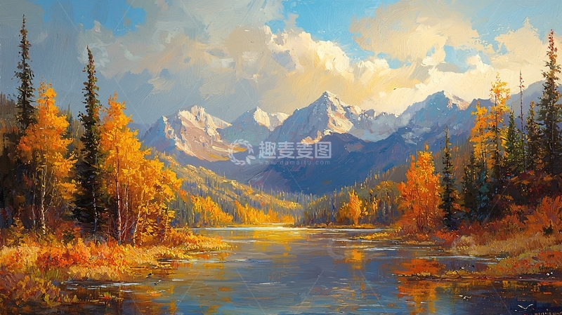 高清大图下载【趣麦麦图】秋日山水油画风光