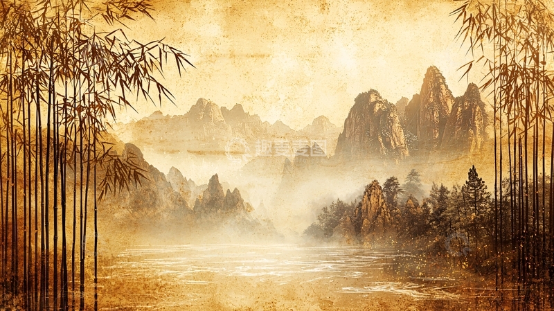 高清大图下载【趣麦麦图】水墨山水竹林写意画
