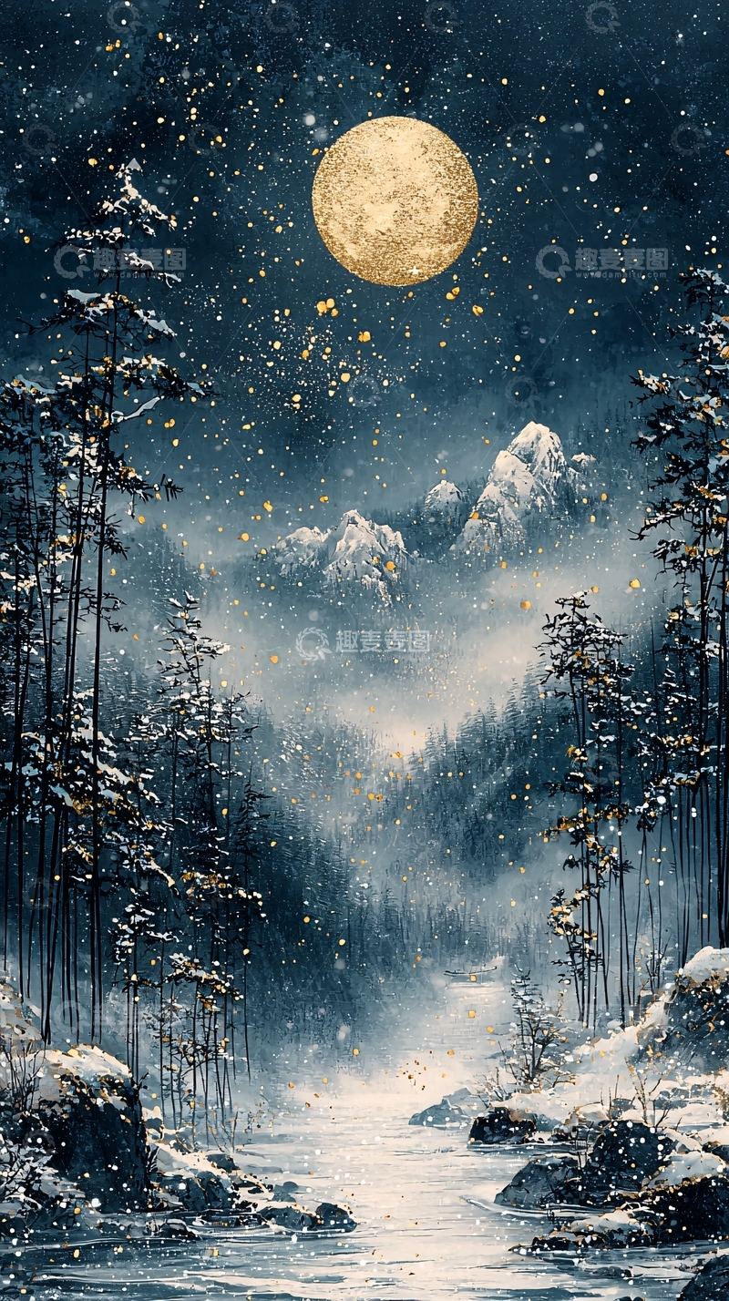 高清大图下载【趣麦麦图】冬日雪夜高清图片