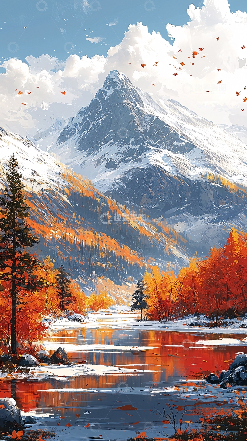 高清大图下载【趣麦麦图】山峰秋色倒影