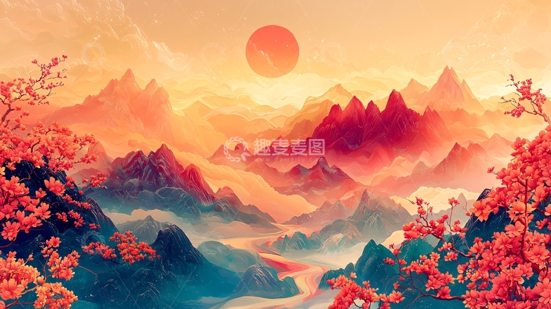 高清大图下载【趣麦麦图】唯美山水日出