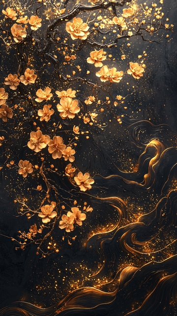 金色花朵黑色背景