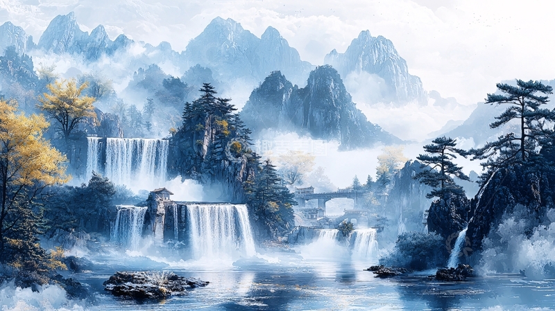 高清大图下载【趣麦麦图】水墨山水画卷风景