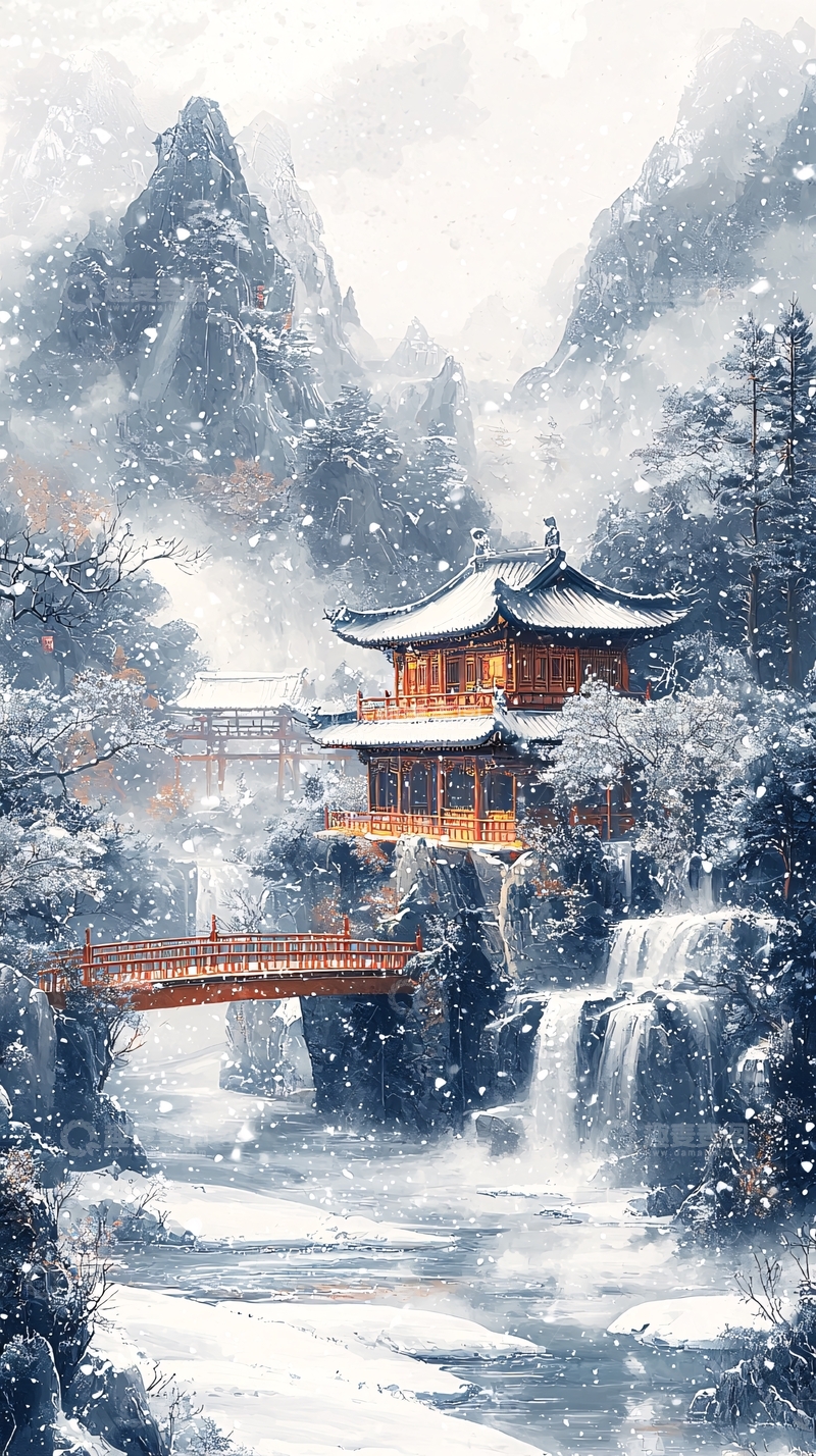 高清大图下载【趣麦麦图】雪山上的中国古建筑