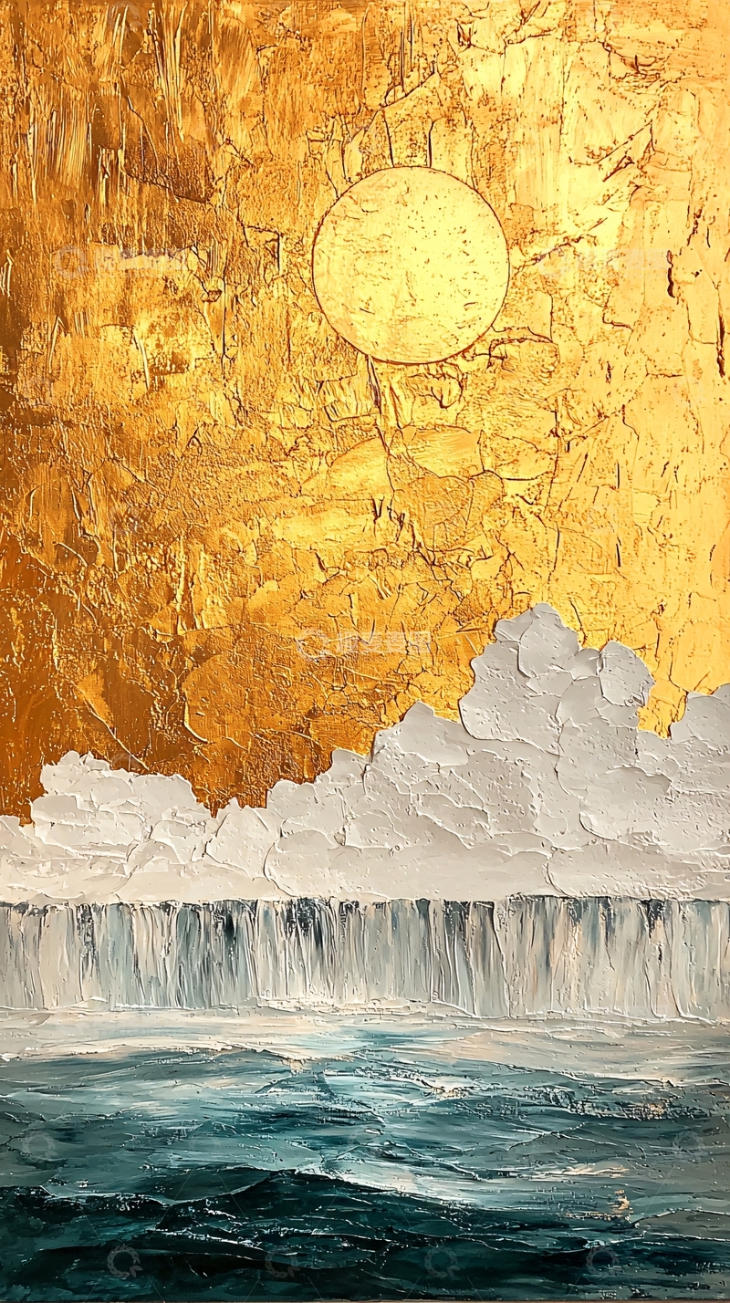 高清大图下载【趣麦麦图】金色天空下的瀑布