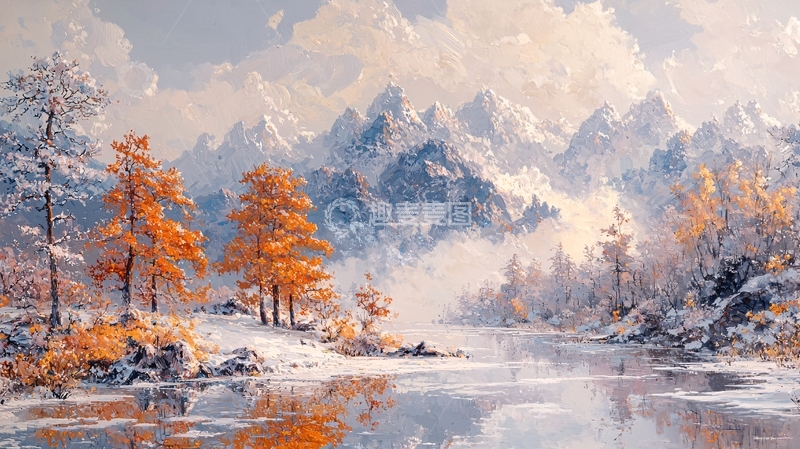 高清大图下载【趣麦麦图】冬季雪景唯美油画风