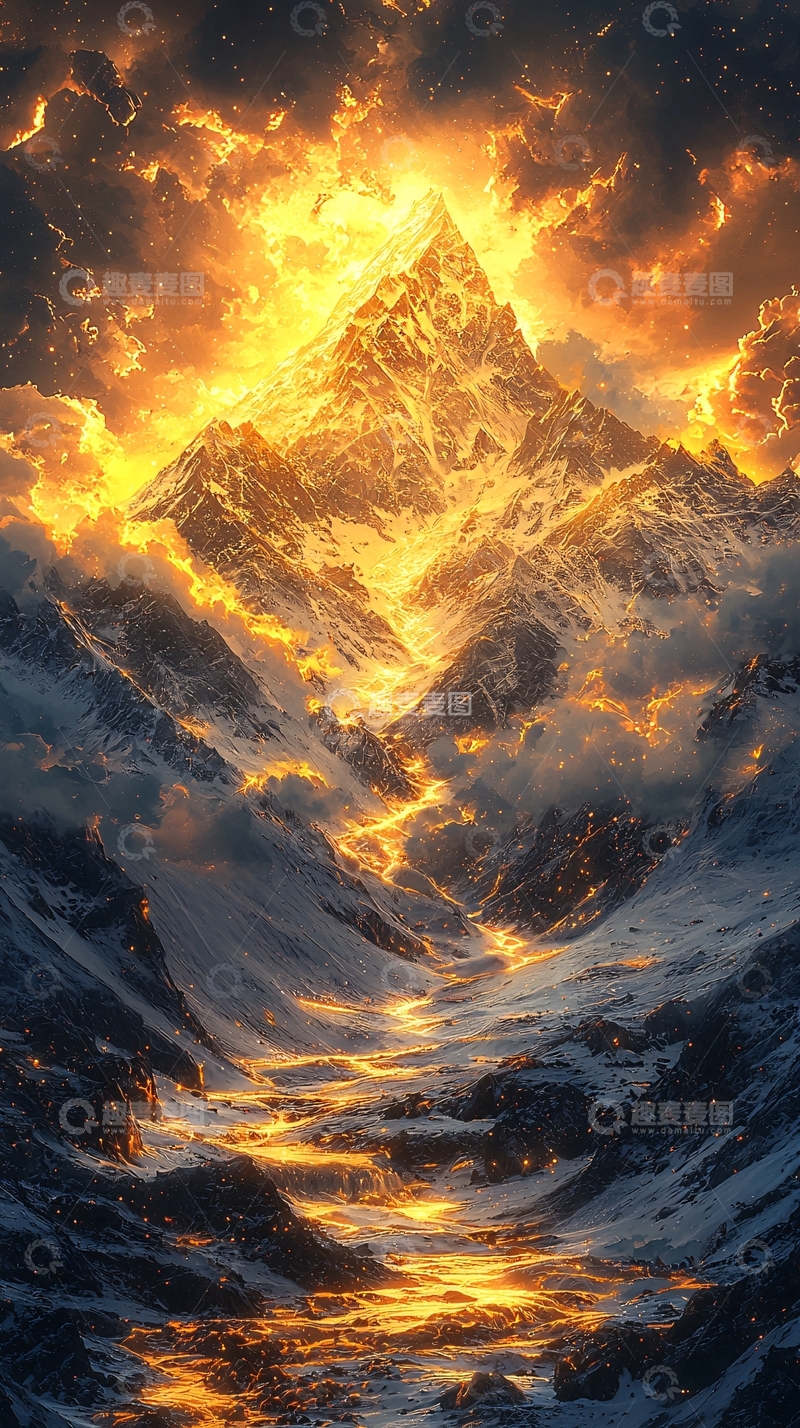 高清大图下载【趣麦麦图】金色光芒笼罩的山峰