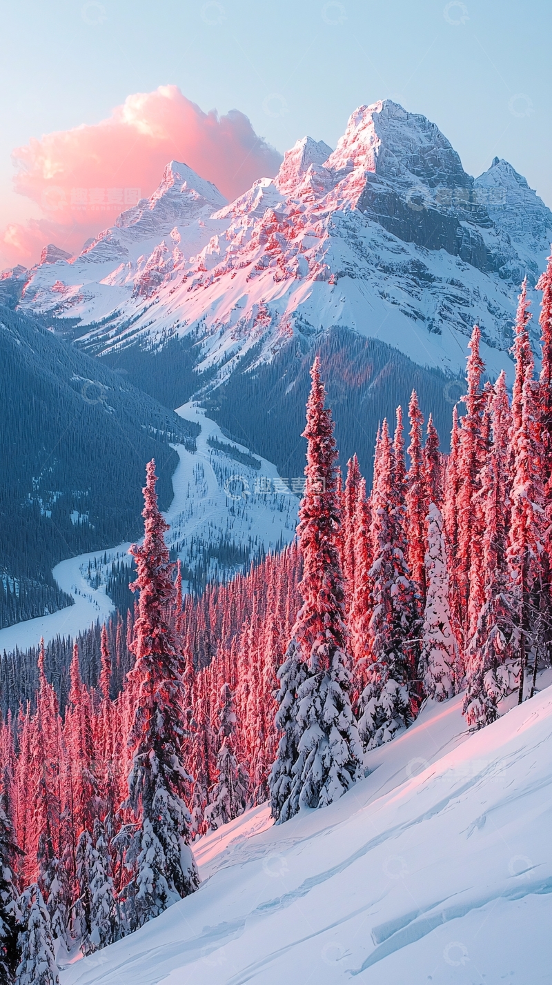 高清大图下载【趣麦麦图】雪山日出森林