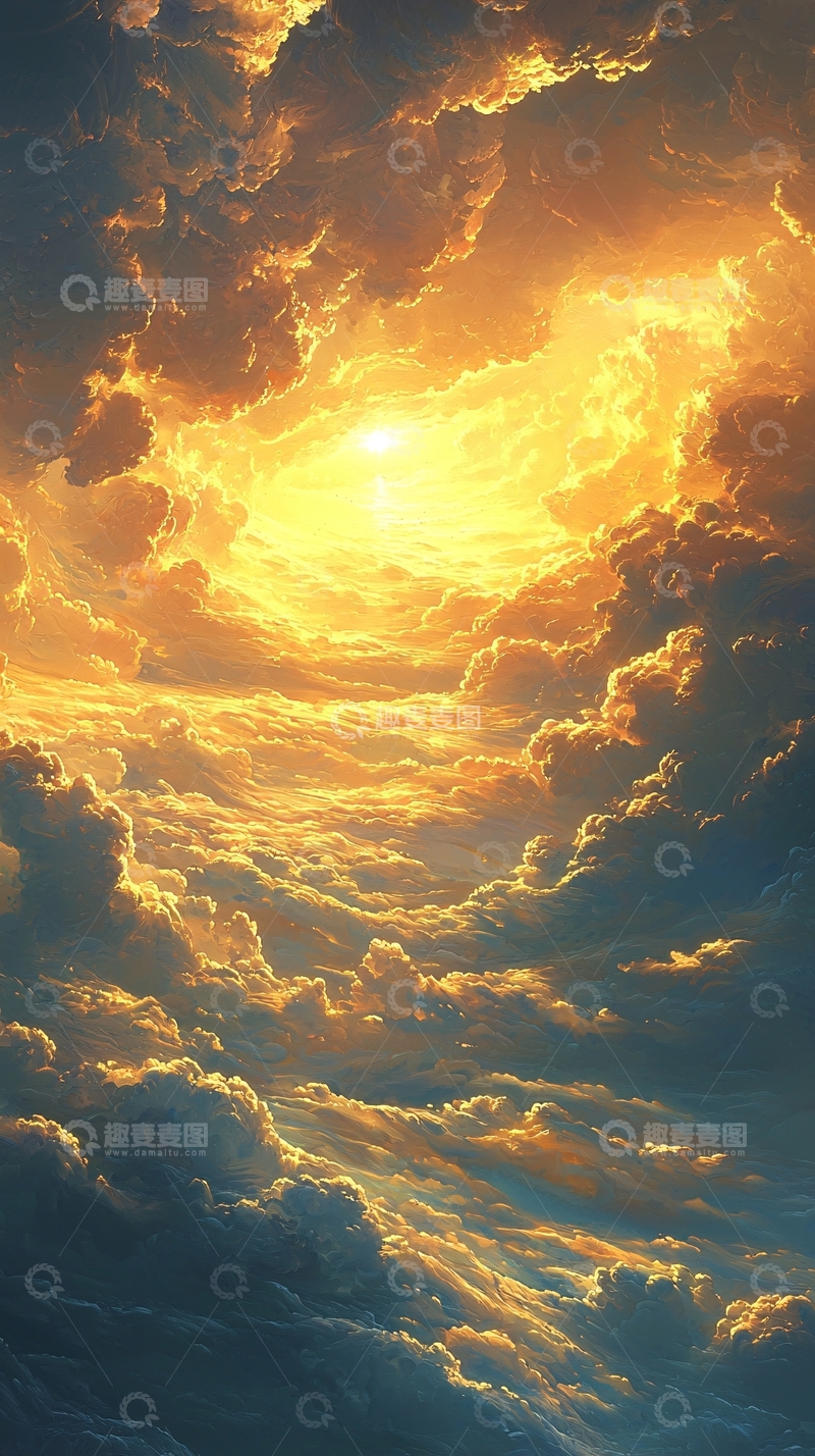 高清大图下载【趣麦麦图】金色光芒穿透云层
