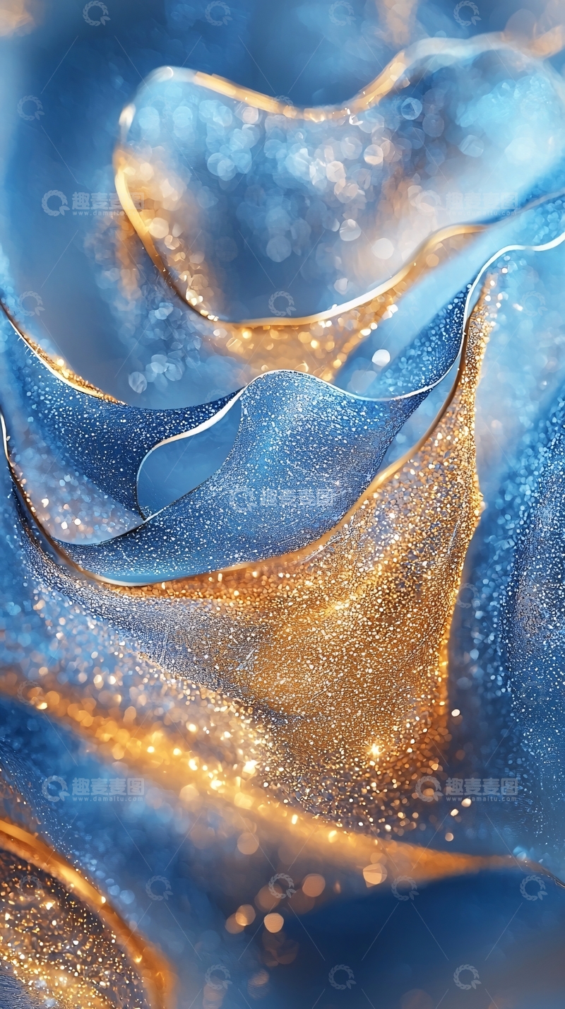 高清大图下载【趣麦麦图】蓝色金色流动抽象纹理