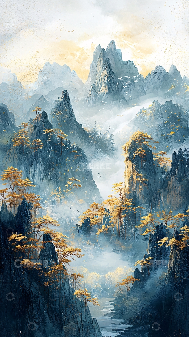 高清大图下载【趣麦麦图】水墨山水云雾缭绕仙境