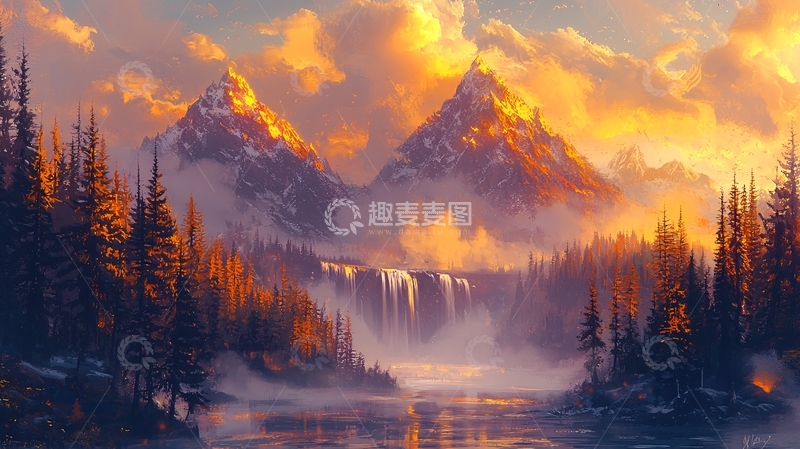 高清大图下载【趣麦麦图】金色阳光下的壮丽山河