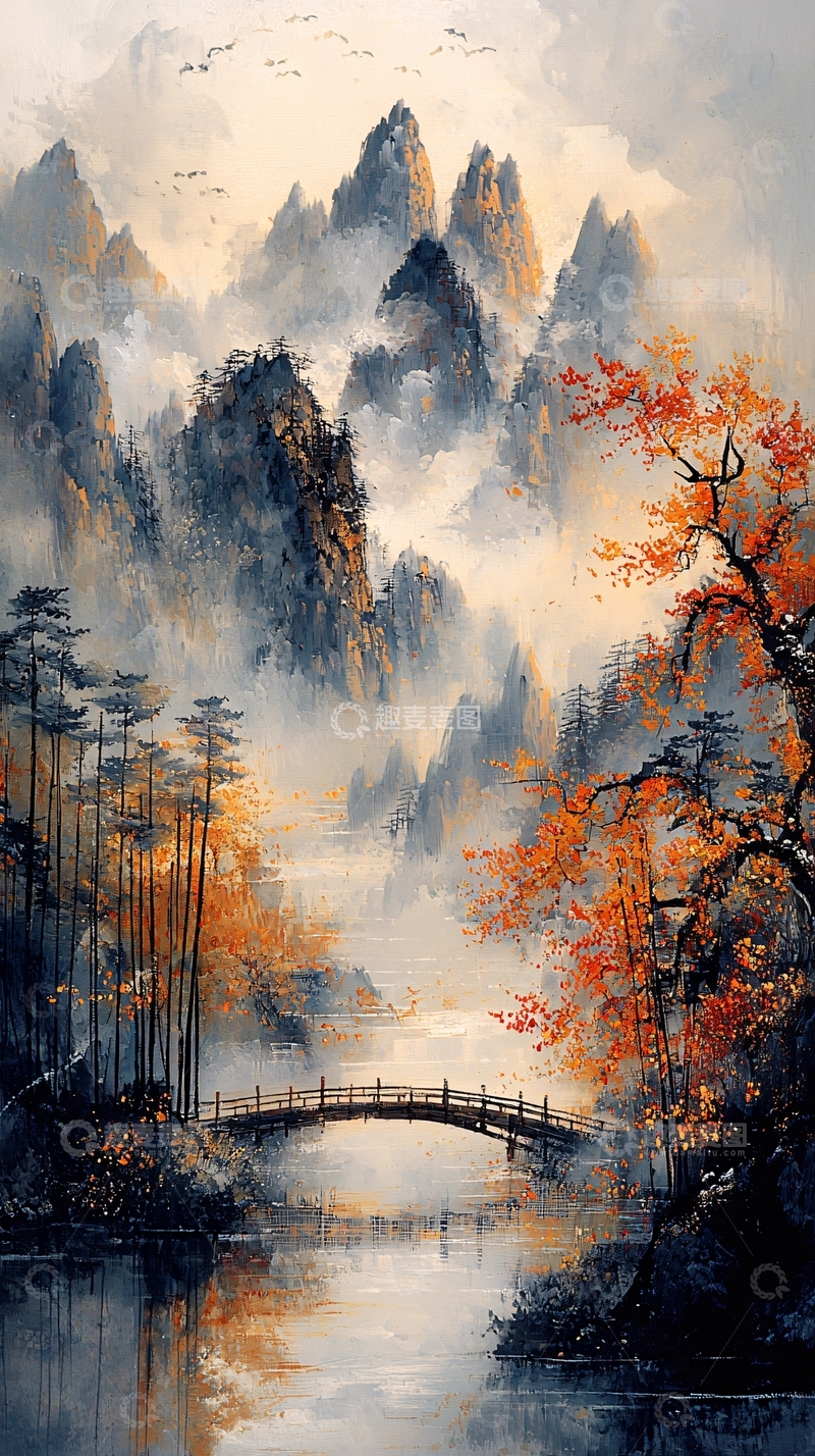 高清大图下载【趣麦麦图】水墨山水意境朦胧唯美