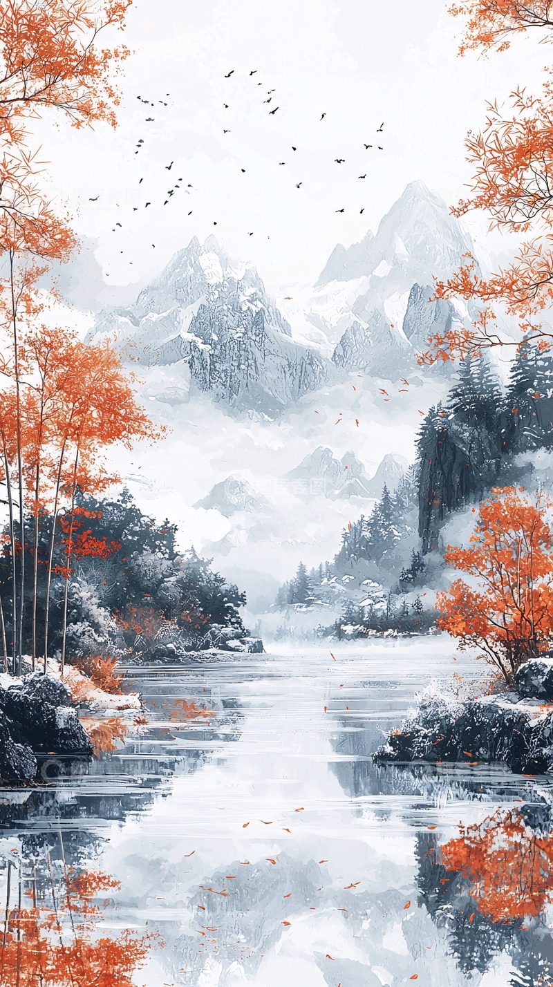 高清大图下载【趣麦麦图】水墨风秋日山水美景