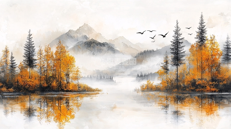高清大图下载【趣麦麦图】水墨山水秋色风景