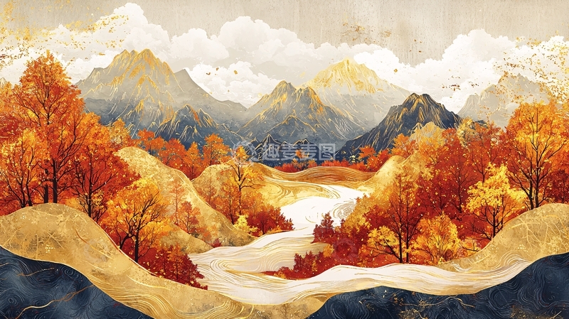 高清大图下载【趣麦麦图】秋日水墨山水画