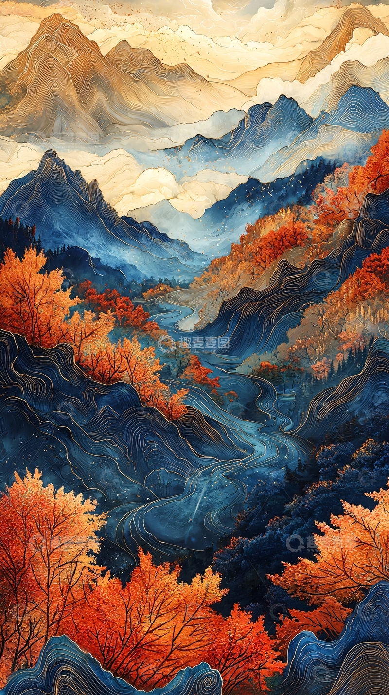 高清大图下载【趣麦麦图】水墨山水秋色意境