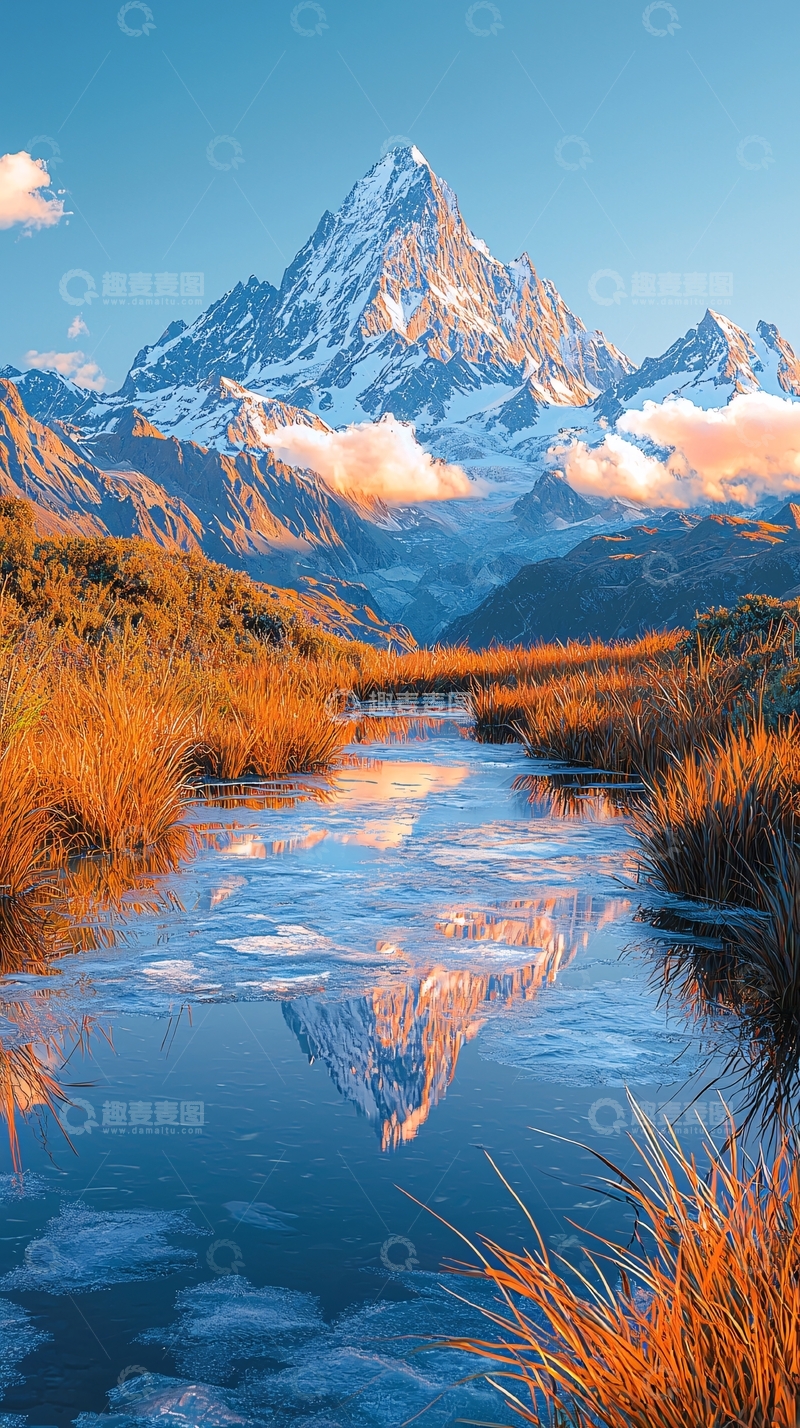 高清大图下载【趣麦麦图】雪山倒影在清澈湖面