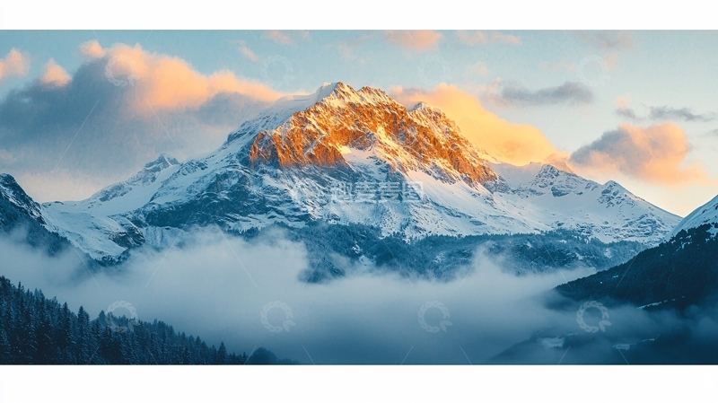 高清大图下载【趣麦麦图】雪山日出云雾缭绕