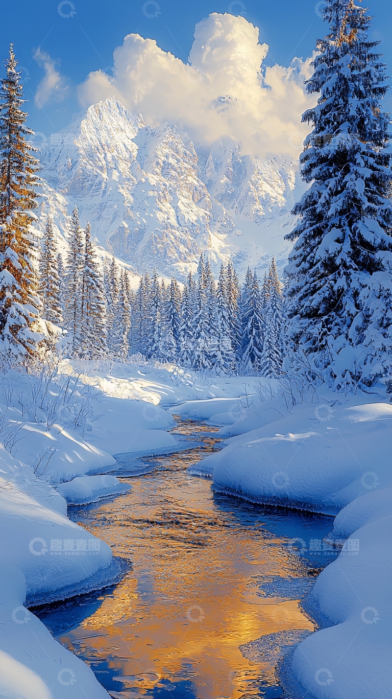 高清大图下载【趣麦麦图】雪山下的河流