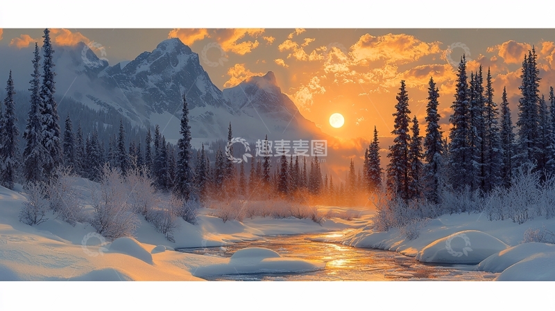 高清大图下载【趣麦麦图】雪山日出下的河流美景