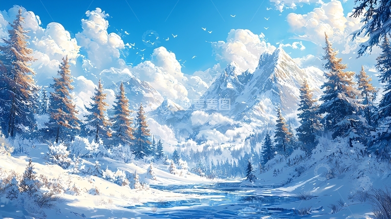 高清大图下载【趣麦麦图】雪山蓝天白云