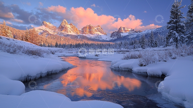 高清大图下载【趣麦麦图】雪山倒影在河流中