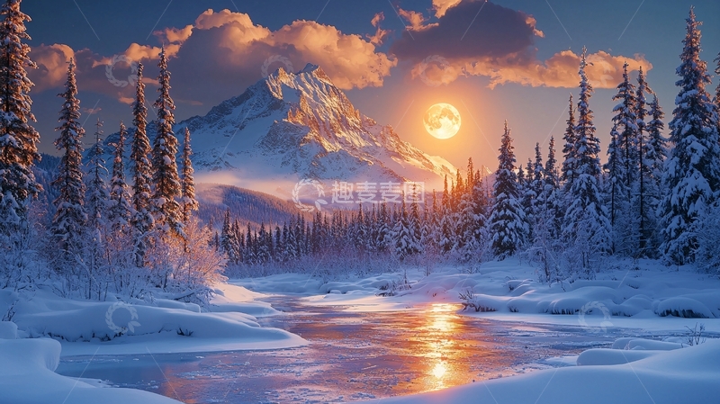 高清大图下载【趣麦麦图】冰雪覆盖的山脉河流