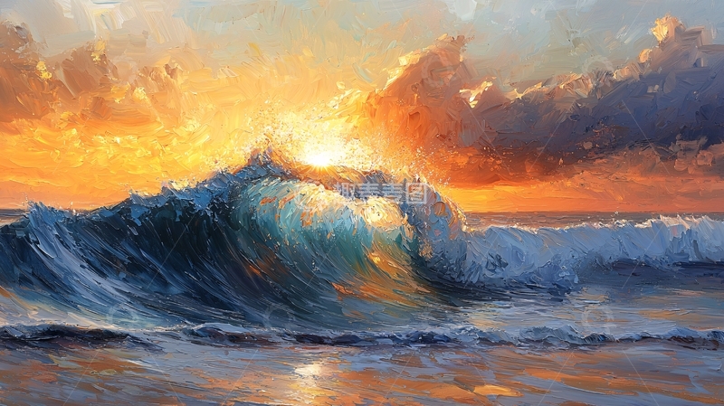 高清大图下载【趣麦麦图】波涛汹涌的日落海景