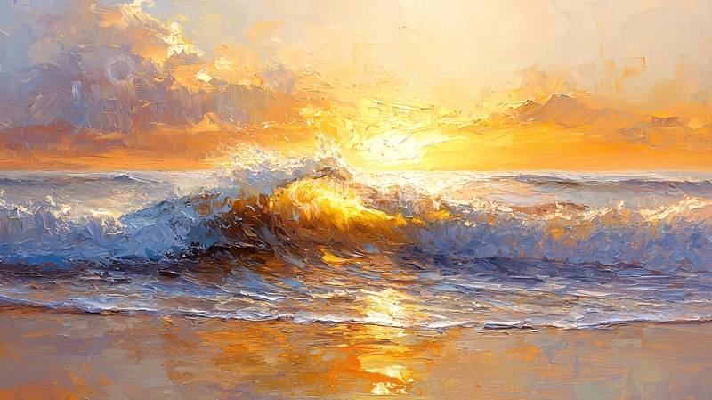 高清大图下载【趣麦麦图】金色阳光下的海浪