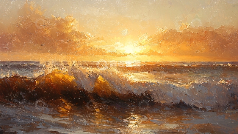 高清大图下载【趣麦麦图】海边日落波光粼粼